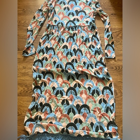Cara cara dress xs mod vtg 70s 60s retro hippie fringe maxi tassle geometric fun - Picture 8 of 10